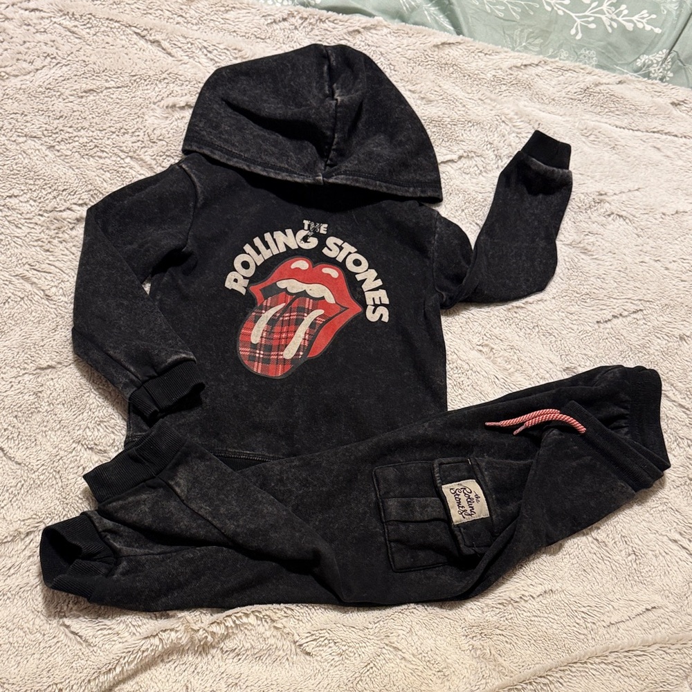 Rolling Stones Black Hoodie and Joggers Set